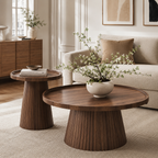 Wetalus Mid Century Modern Nesting and Storage Round Walnut Coffee Table with Set of 2, Walnut