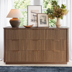 Wetalus 55.1" Mid Century Modern 9 Drawer Dresser, Recessed Design,Walnut