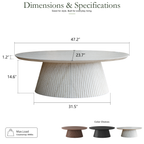 Wetalus 47.2" Mid Century Modern Oval Coffee Table with Faux Stone Veneer, Fluted Base,Stone