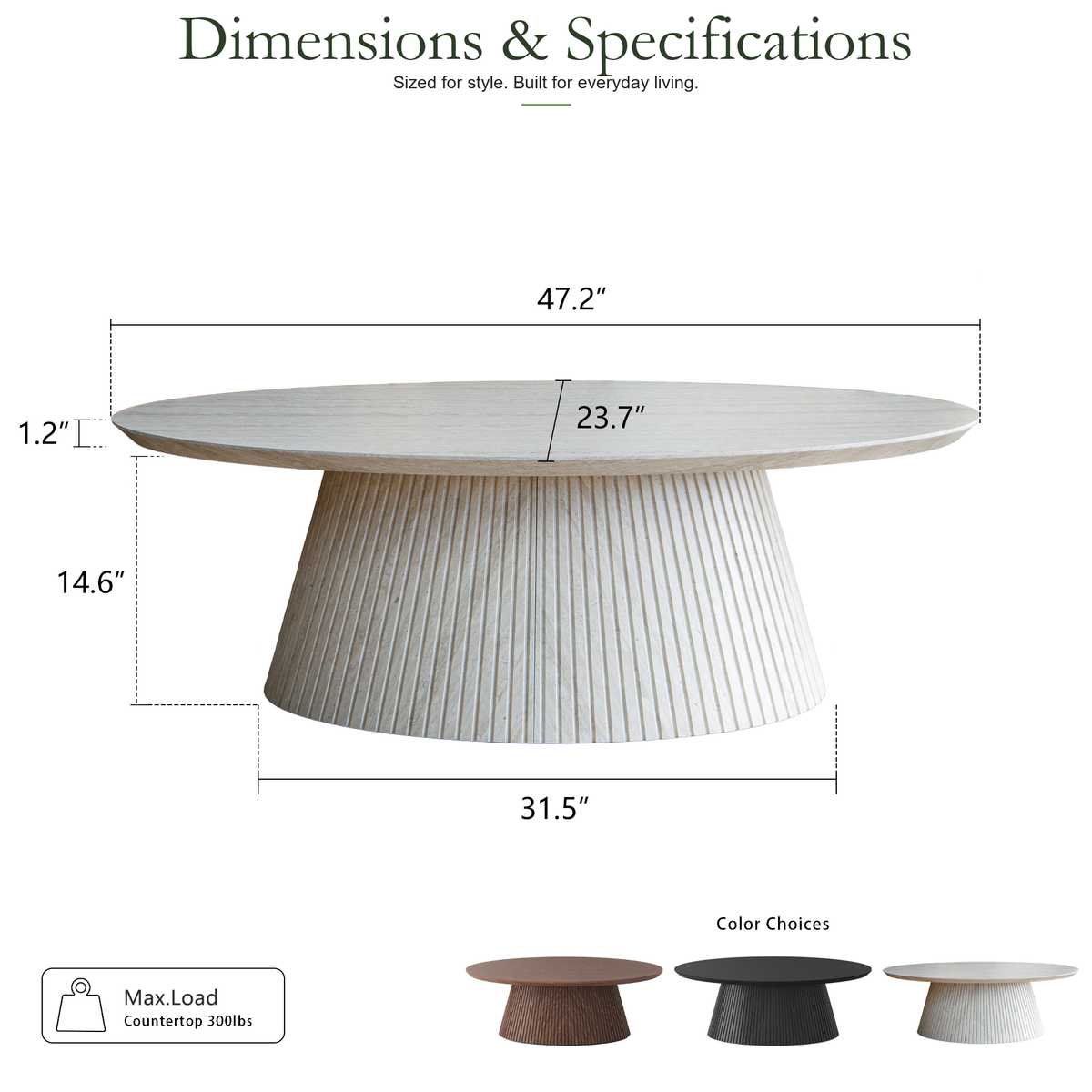 Wetalus 47.2" Mid Century Modern Oval Coffee Table with Faux Stone Veneer, Fluted Base,Stone