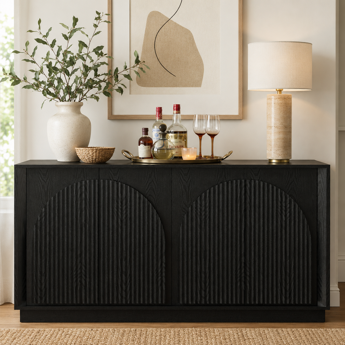 Wetalus 65.3" Mid-Century Modern Fluted Sideboard Buffet Cabinet with Storage,Black