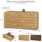 Wetalus 63" Mid Century Modern 9 Drawer Dresser, Curved side,Oak