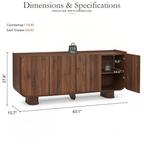 Wetalus 63.1" Mid Century Modern Sideboard Buffet Cabinet with U-Shape Design, Adjustable Shelves, Wood Grain Finish, Walnut