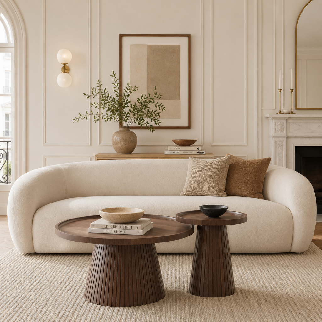 Wetalus Mid Century Modern Nesting and Storage Round Walnut Coffee Table with Set of 2, Walnut