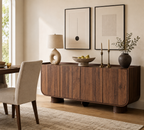 Wetalus 63.1" Mid Century Modern Sideboard Buffet Cabinet with U-Shape Design, Adjustable Shelves, Wood Grain Finish, Walnut