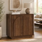 Wetalus Mid-Century Fluted Arched Door Sideboard Cabinet,Walnut