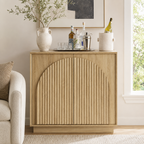 Wetalus Mid-Century Fluted Arched Door Sideboard Cabinet,Oak