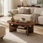 Wetalus 47" Mid Century Coffee Table Oval 2-Tier,Walnut