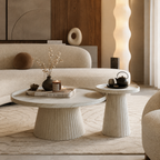 Wetalus Mid Century Modern Nesting Coffee Table Set of 2, Fluted Round,Stone