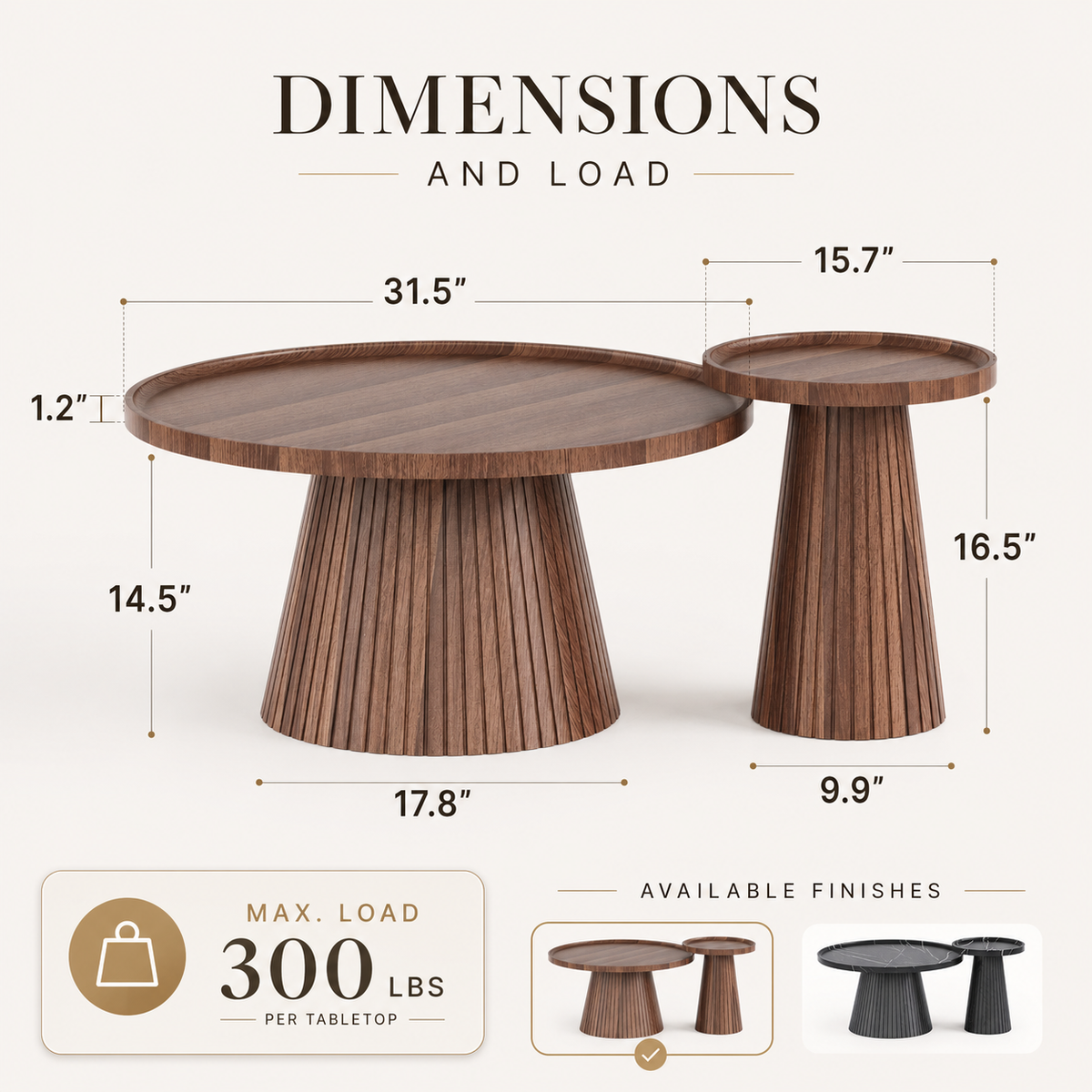 Wetalus Mid Century Modern Nesting and Storage Round Walnut Coffee Table with Set of 2, Walnut
