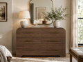 Wetalus 47.2" Mid Century Modern 6 Drawer Dresser, Curved side,Walnut
