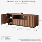 Wetalus 61" Mid Century Modern TV Stand, Adjustable Shelves, Wave Design, Walnut