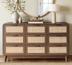 Walnut Rattan 9 Drawer dresser – Boho chic dresser