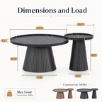 Wetalus Mid Century Modern Nesting Coffee Table Set of 2, Fluted Round,Black