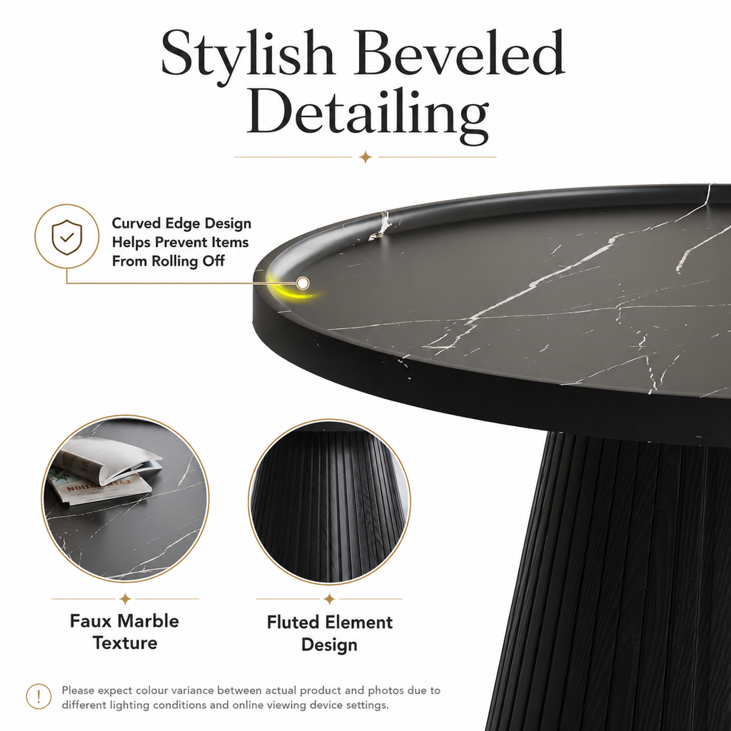 Wetalus Mid Century Modern Nesting Coffee Table Set of 2, Fluted Round,Black