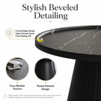 Wetalus Mid Century Modern Nesting Coffee Table Set of 2, Fluted Round,Black