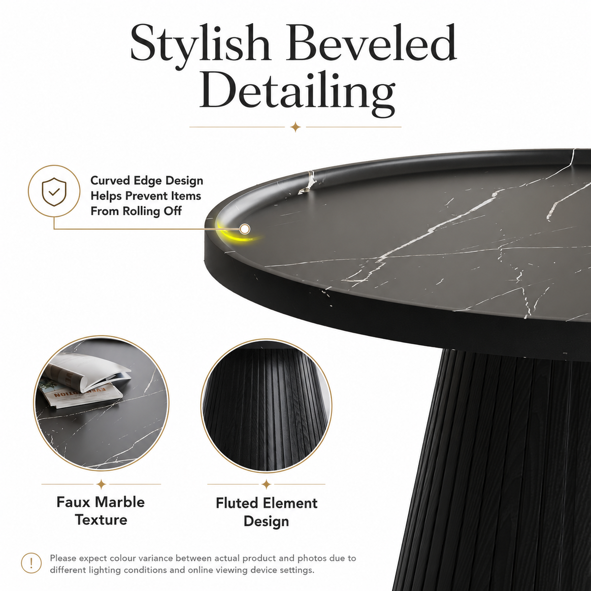 Wetalus Mid Century Modern Nesting Coffee Table Set of 2, Fluted Round,Black