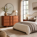 Wetalus 47" Mid Century Modern 6 Drawer Dresser, Skeleton Line,Cherry