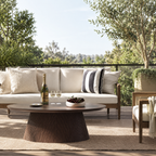 Wetalus 47.2" Mid Century Modern Oval Coffee Table with Faux Stone Veneer, Fluted Base,Walnut