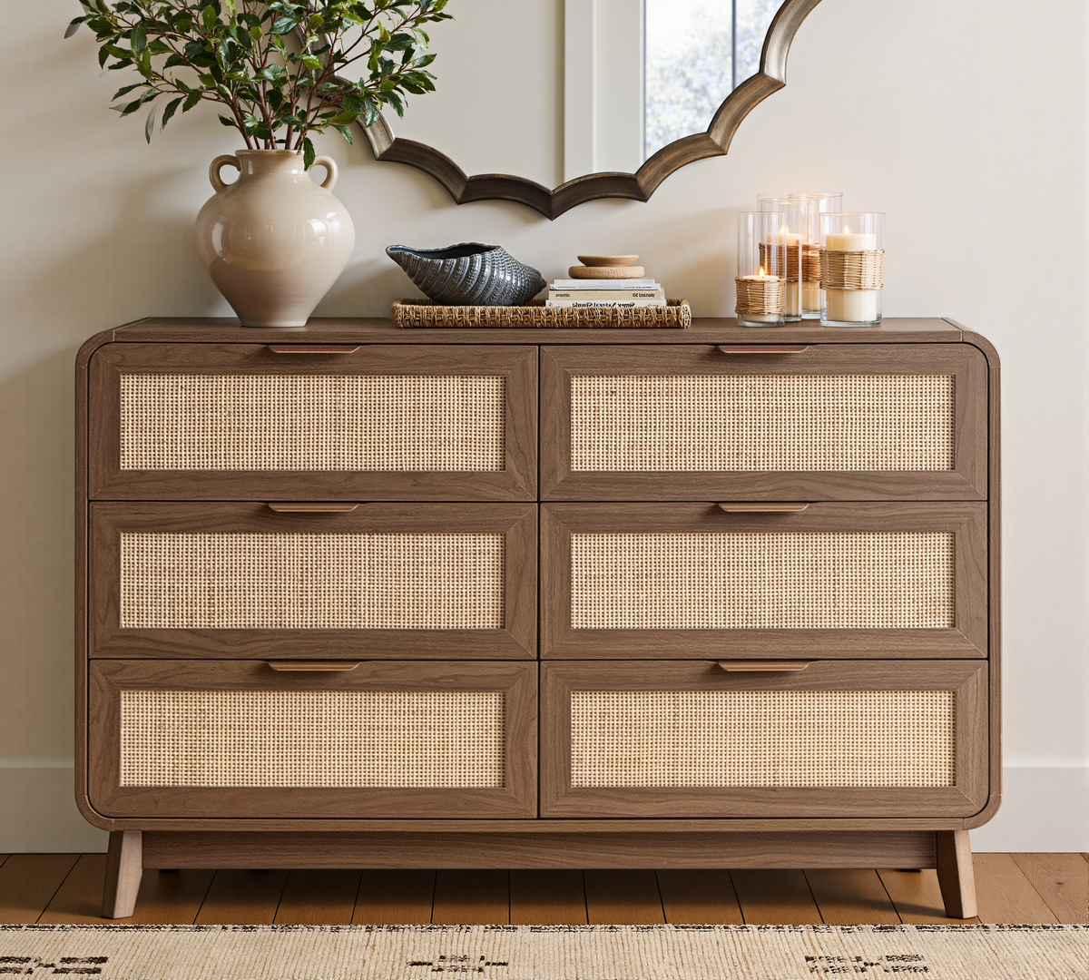 Walnut Rattan 6 Drawer dresser – Boho chic dresser