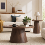 Wetalus Mid Century Modern Nesting and Storage Round Walnut Coffee Table with Set of 2, Walnut