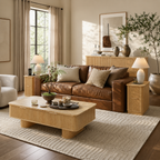 Wetalus Rectangle Coffee Table with Drawers, Faux Marble Top, Fluted Pedestal Base, Storage,Oak