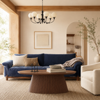 Wetalus 47.2" Mid Century Modern Oval Coffee Table with Faux Stone Veneer, Fluted Base,Walnut