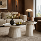 Wetalus Mid Century Modern Nesting Coffee Table Set of 2, Fluted Round,Stone