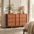 Wetalus 47" Mid Century Modern 6 Drawer Dresser, Skeleton Line,Cherry