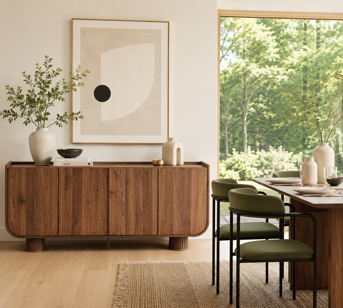 Wetalus 63.1" Mid Century Modern Sideboard Buffet Cabinet with U-Shape Design, Adjustable Shelves, Wood Grain Finish, Walnut