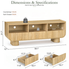 Wetalus 59" TV Stand for 65" TV, 3 Drawers, U-Shaped, Fluted Base, Oak