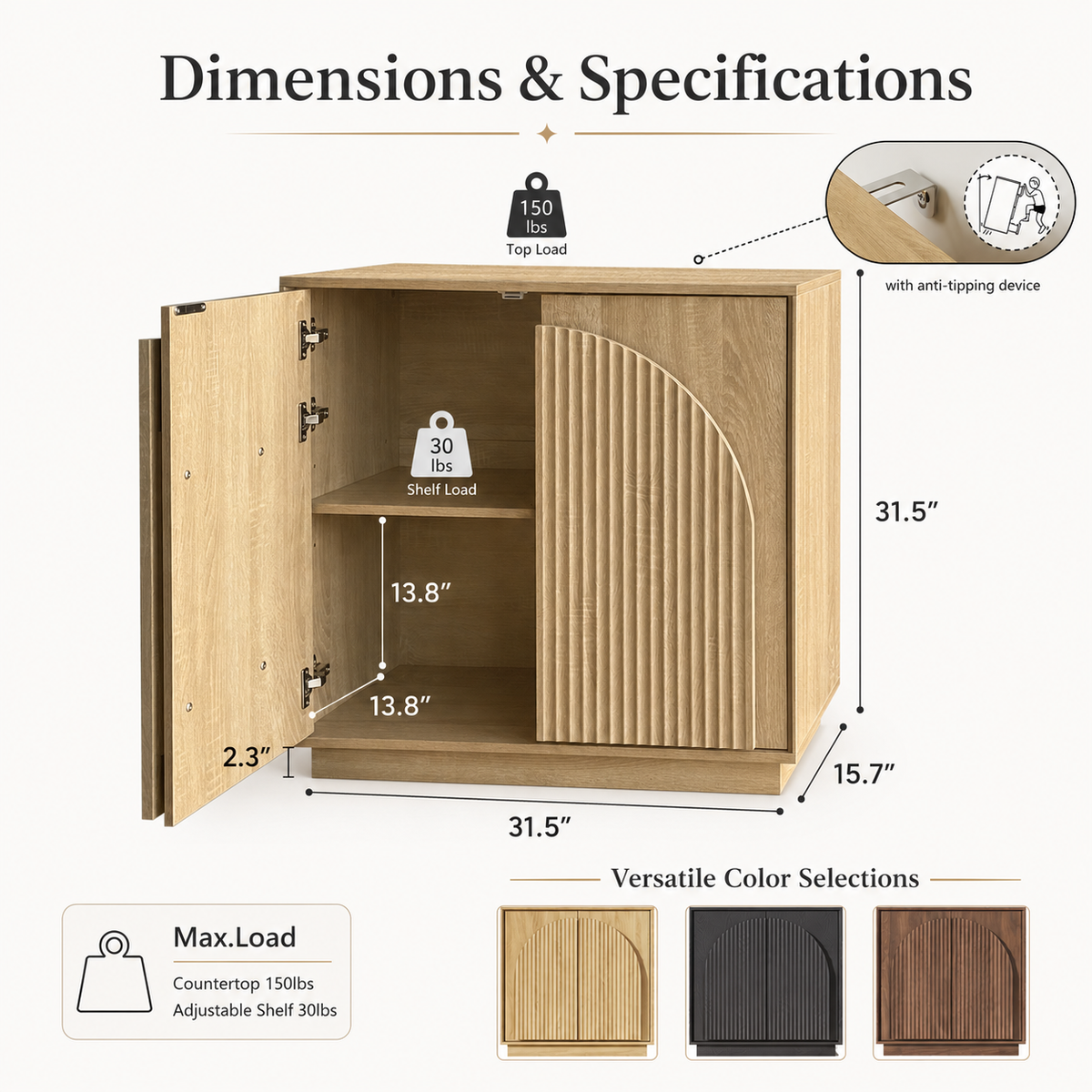 Wetalus Mid-Century Fluted Arched Door Sideboard Cabinet,Oak