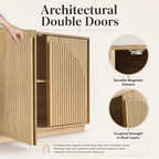 Wetalus Mid-Century Fluted Arched Door Sideboard Cabinet,Oak
