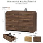 Wetalus 47.2" Mid Century Modern 6 Drawer Dresser, Curved side,Walnut