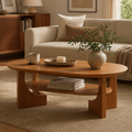 Wetalus 47" Mid Century Coffee Table Oval 2-Tier,Cherry