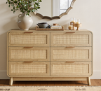 Oak Rattan 6 Drawer dresser –Boho chic dresser