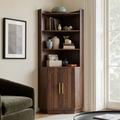 Wetalus 71" Corner Cabinet with Storage, Mid Century Modern, Arched Doors, Walnut