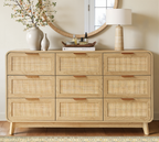 Oak Rattan 9 Drawer dresser – Boho chic dresser