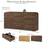Wetalus 63" Mid Century Modern 9 Drawer Dresser, Curved side,Walnut