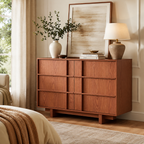 Wetalus 47" Mid Century Modern 6 Drawer Dresser, Skeleton Line,Cherry