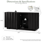 Wetalus 61.7"Mid Century Modern Sideboard Buffet Cabinet with Wave Design, Adjustable Shelves, Wood Grain Finish, Black