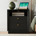 Mid-Century Modern Black Wood Nightstand with Beveled