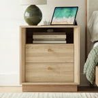 Mid-Century Modern White Oak Nightstand with Beveled Set 2