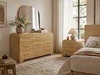 Wetalus 63" Mid Century Modern 9 Drawer Dresser, Curved side,Oak