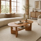 Wetalus 47" Mid Century Coffee Table Oval 2-Tier,Cherry
