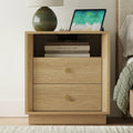 Mid-Century Modern Goak Nightstand with Beveled Edges