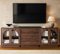 Wetalus 31.5" Sideboard Buffet Cabinet with Arched Glass Doors Set of 3,Walnut