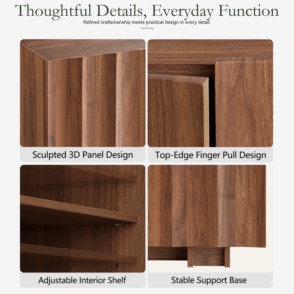 Wetalus 61.7"Mid Century Modern Sideboard Buffet Cabinet with Wave Design, Adjustable Shelves, Wood Grain Finish, Walnut