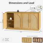 63" 4 Rattan Sideboard - Oak Natural for Dining Room & Living Room