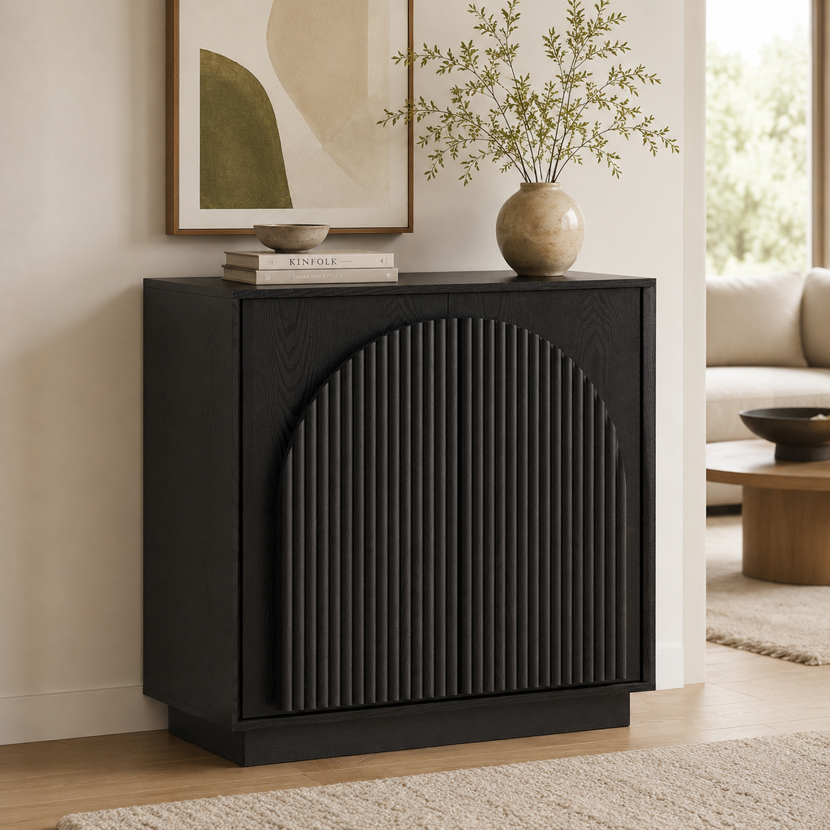 Wetalus Mid-Century Modern Fluted Sideboard Buffet Cabinet, Black